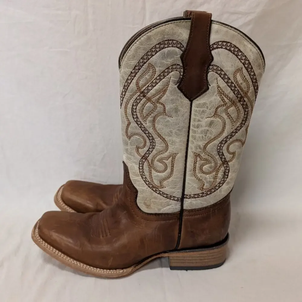 Circle G Teens Boots Brown and Bone Embroidered J7100 Size 4